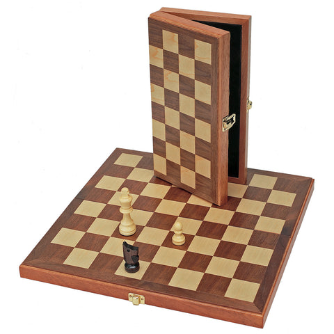 15"  Classic Folding Chess Set - Walnut Wood Board