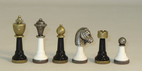 3" Metal and Wood Staunton Chessmen. Black & White Wood Bases