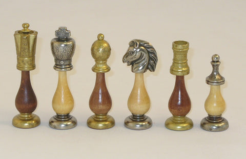 English Design Large Staunton Metal & Wood Base Chess Pieces