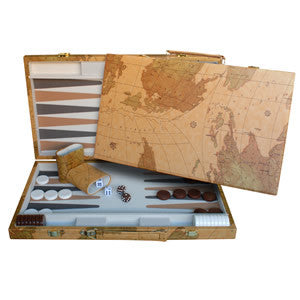 Map Design Backgammon Set - 18" with Screen Printed Points