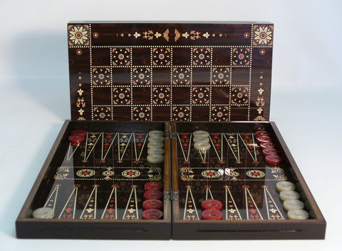 Floral Decoupage Design on Wood Folding Backgammon