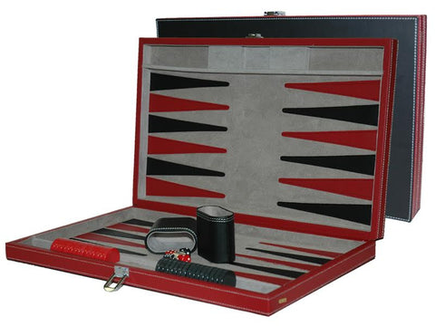 18" Black & Red Leatherette Backgammon